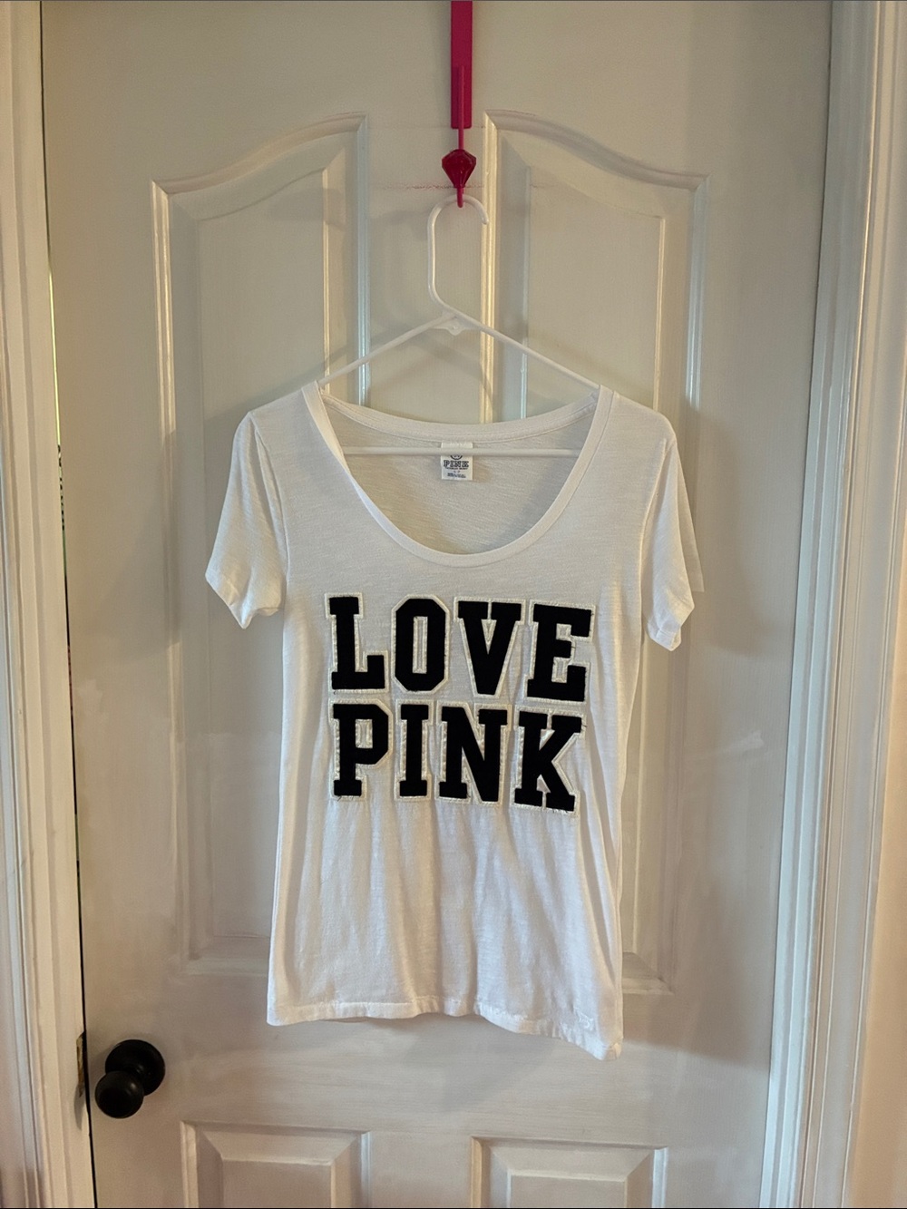 Victoria's Secret PINK White Tee with Black 'LOVE PINK' Logo